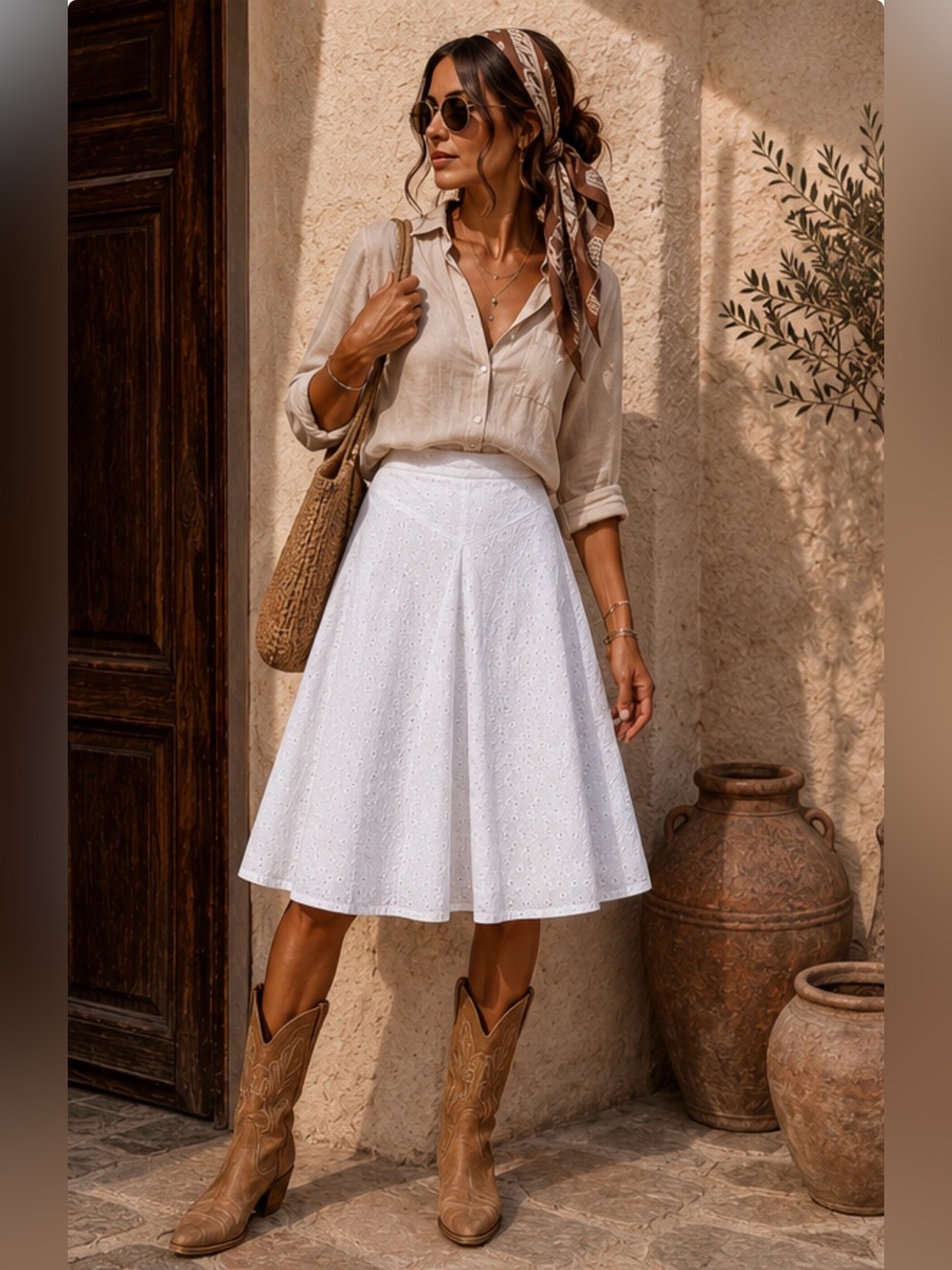Ralph Lauren White eyelet embroidered coton midi skirt/fully lined/ A- line